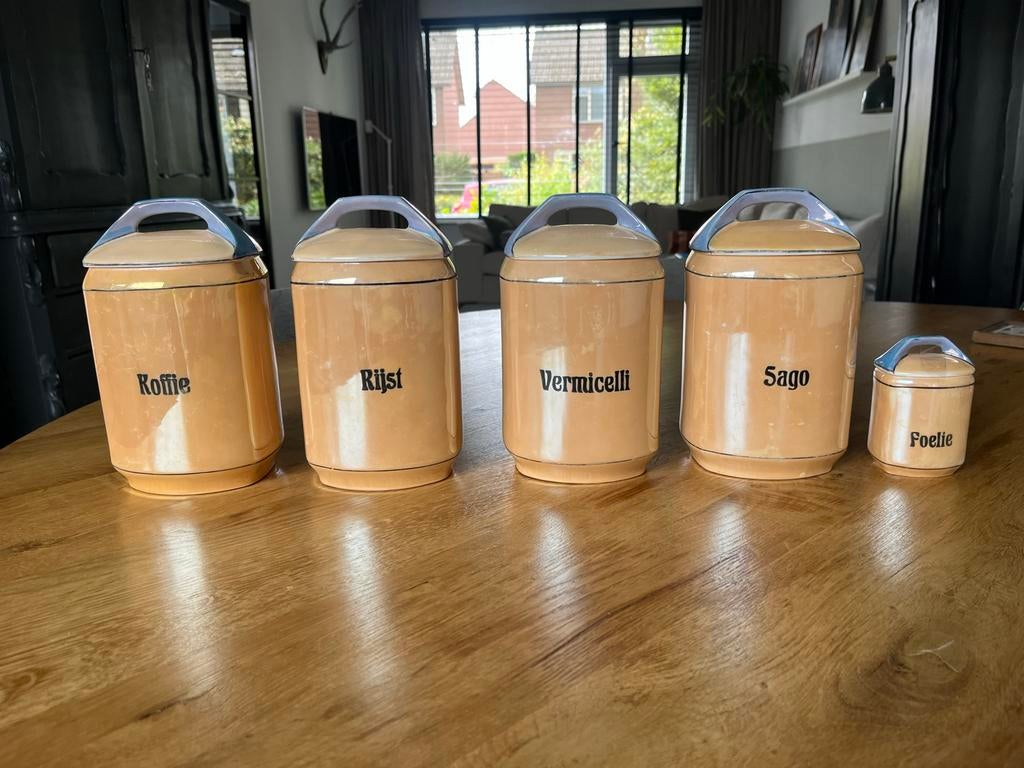 Set van 5 voorraadpotten, Beige, Gebruikt, Ophalen of Verzenden, Voorraadpot