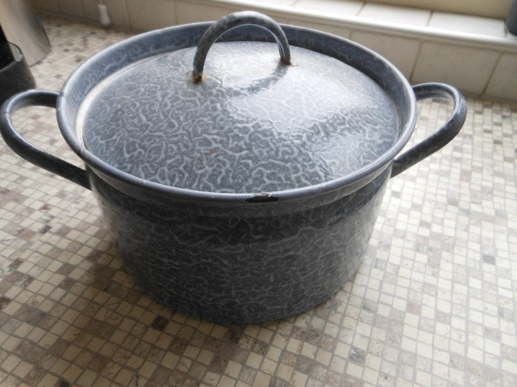 Grijs gewolkt emaille pan.Ca.70 jaar oud, Ophalen of Verzenden, Huis en Inrichting
