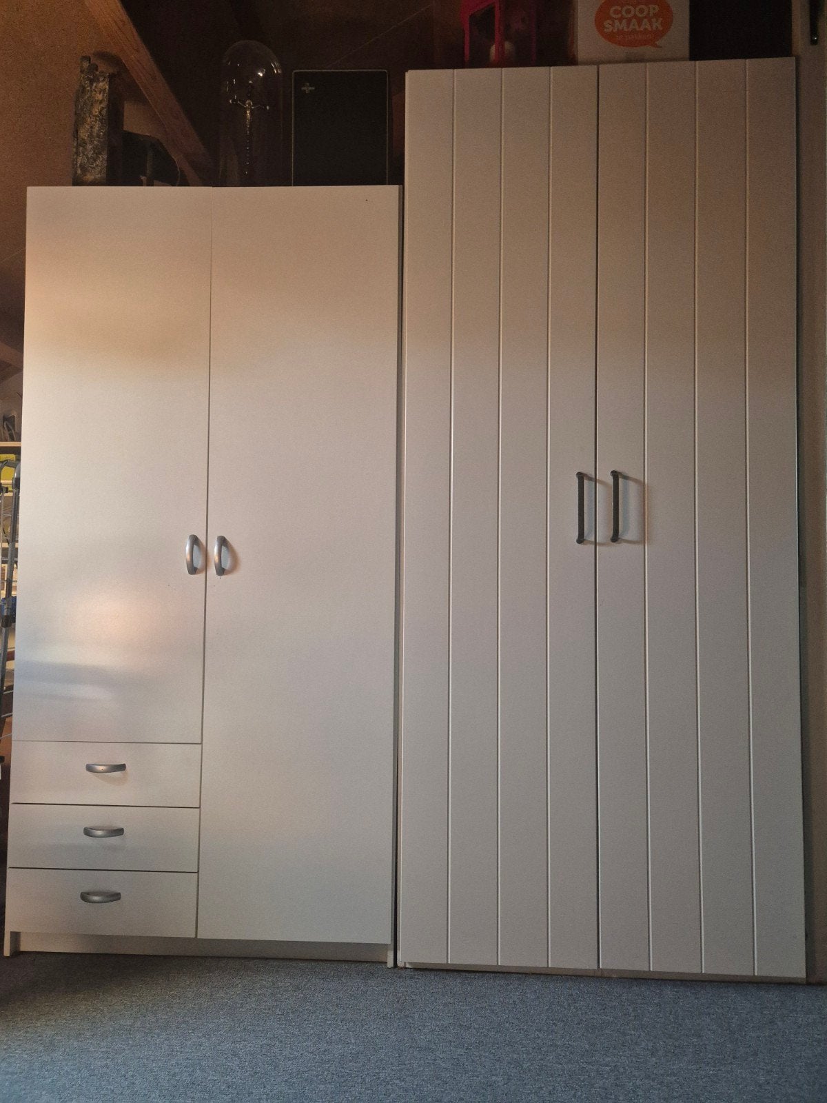 Witte kledingkast met lades en deuren, Ophalen, Gebruikt, 200 cm of meer, 50 tot 100 cm