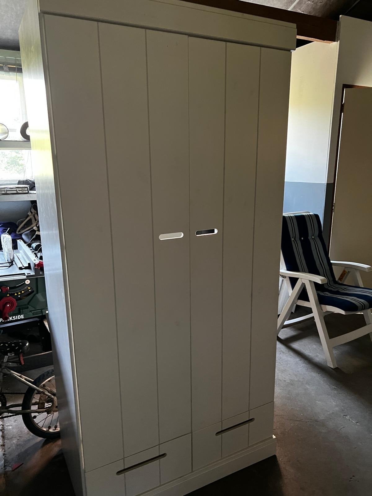Witte kledingkast, bureau en bedframe met opberglades, Ophalen, Gebruikt, 90 cm, Eenpersoons