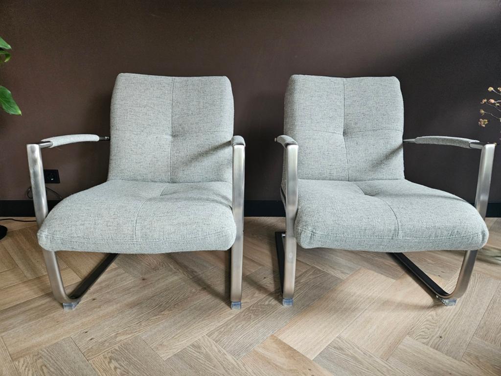 Moderne grijze design Fauteuil/stoel Margrit, Huis en Inrichting, Ophalen, 75 tot 100 cm, Zo goed als nieuw, 50 tot 75 cm