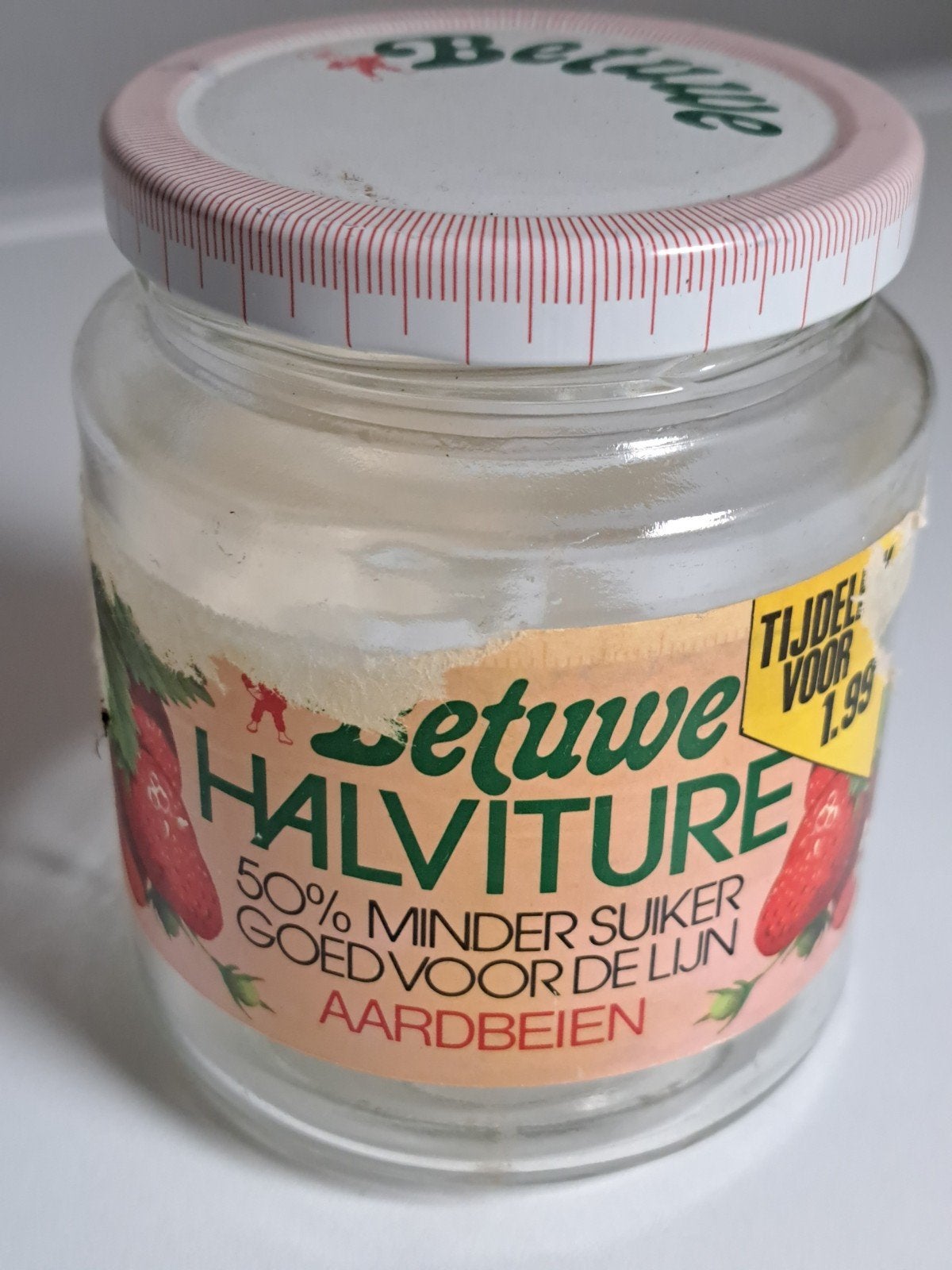 De Betuwe Halviture aardbeien jam pot leeg, Verzamelen, Ophalen of Verzenden, Gebruikt