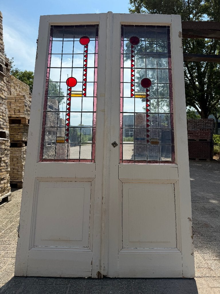 Set openslaande deuren met glas in lood 219x129.5cm., Antiek en Kunst, Curiosa en Brocante, Ophalen
