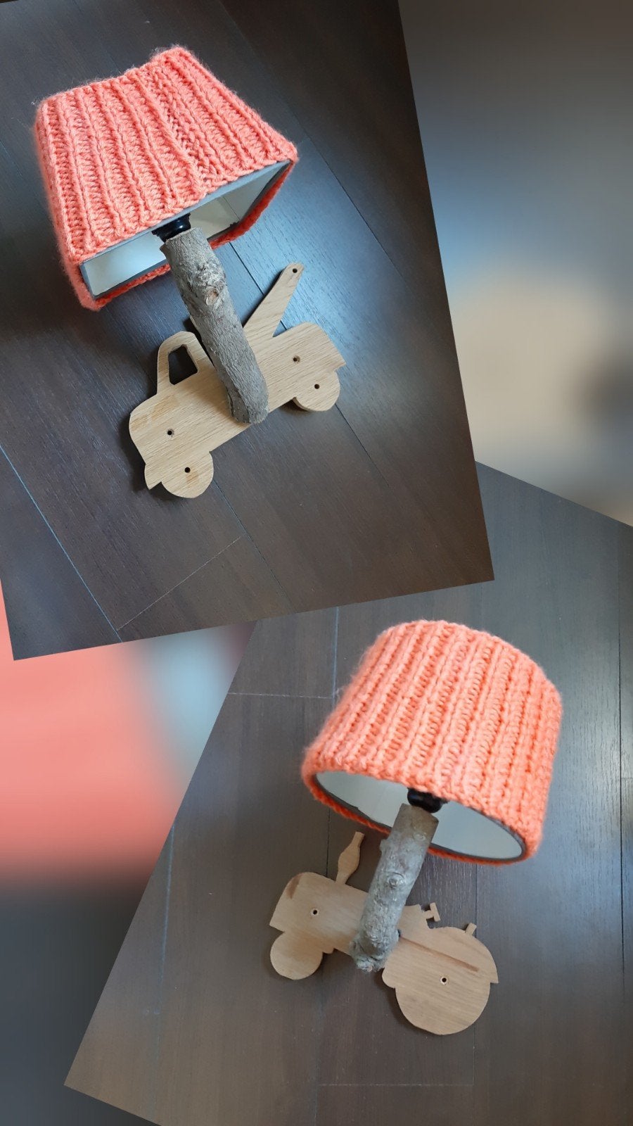 Wandlamp tractor en takelwagen, Bruin, Zo goed als nieuw, Hout, E27 (groot)