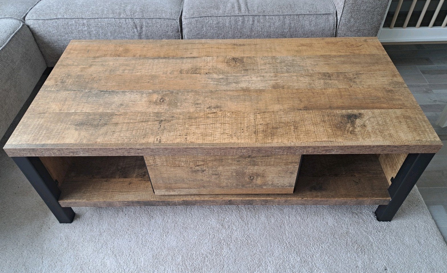 Salontafel met opbergruimte, Huis en Inrichting, Tafels | Salontafels, Overige houtsoorten, Gebruikt, 100 tot 150 cm, Industrieel, Modern