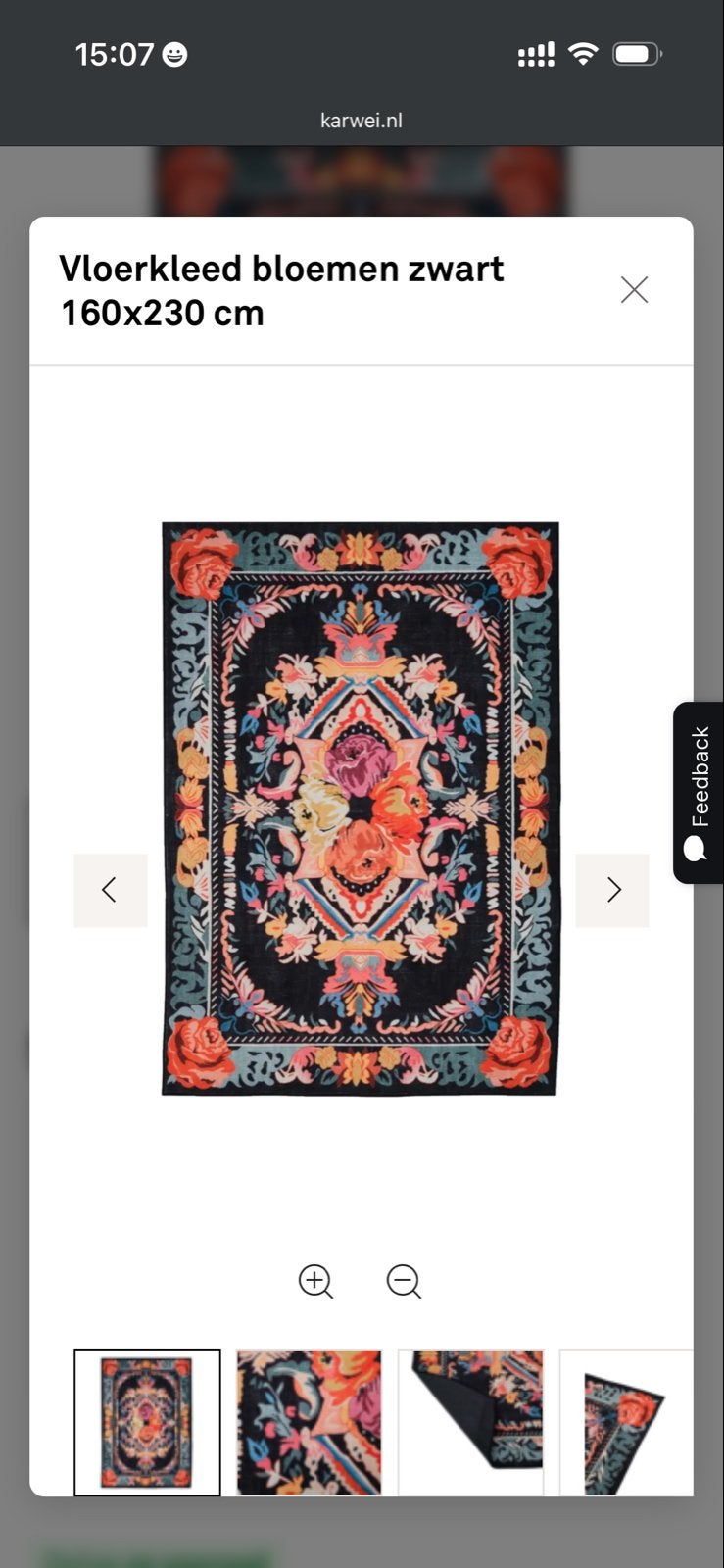 Vloerkleed bloemen zwart 160x230 cm (ruilen voor chocolade), Huis en Inrichting, Stoffering | Tapijten en Kleden, Ophalen, Gebruikt