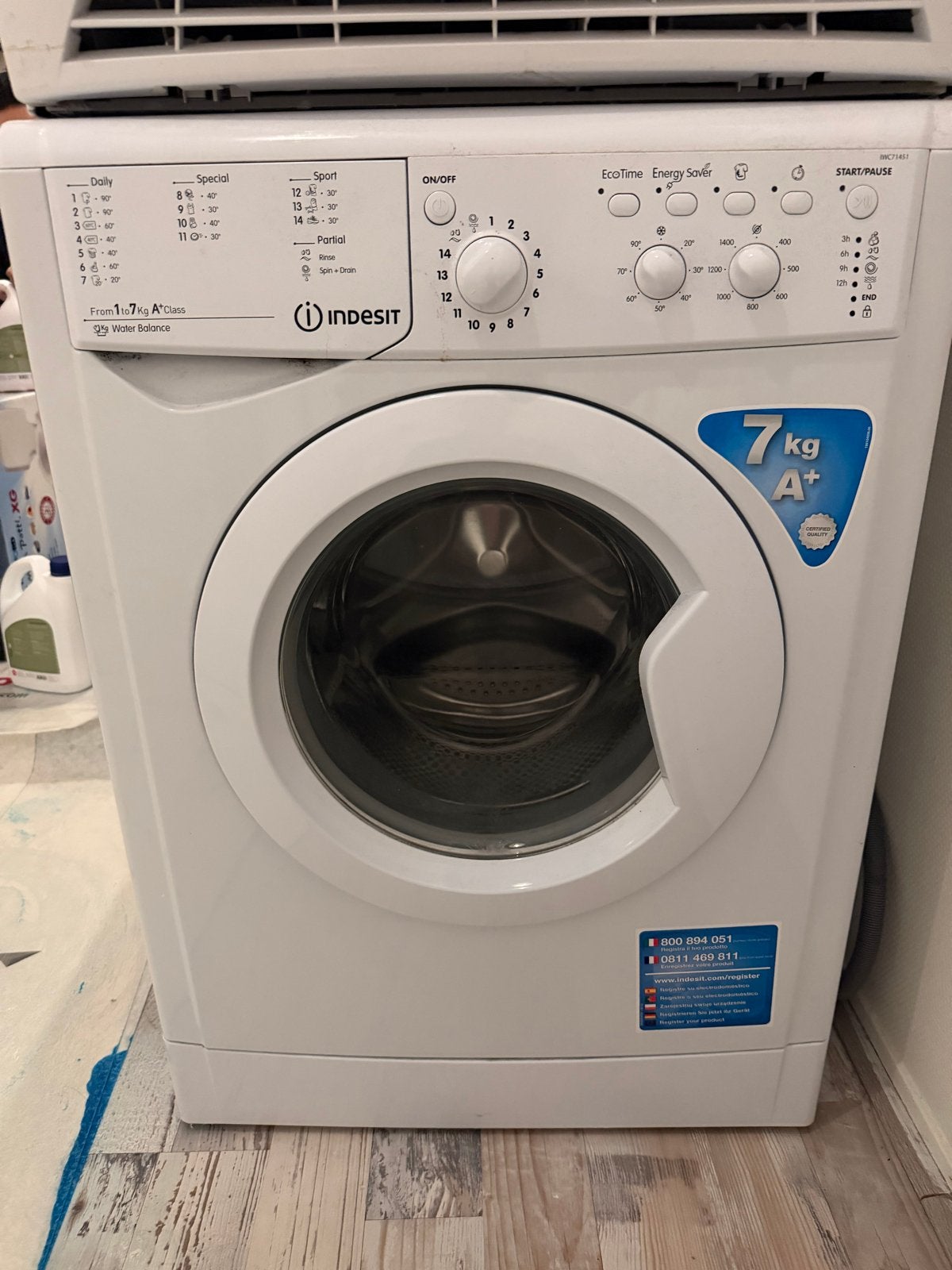 Indesit Wasmachine 7kg A+ Energieklasse, Witgoed en Apparatuur, Gebruikt, Ophalen of Verzenden, 85 tot 90 cm, 1200 tot 1600 toeren