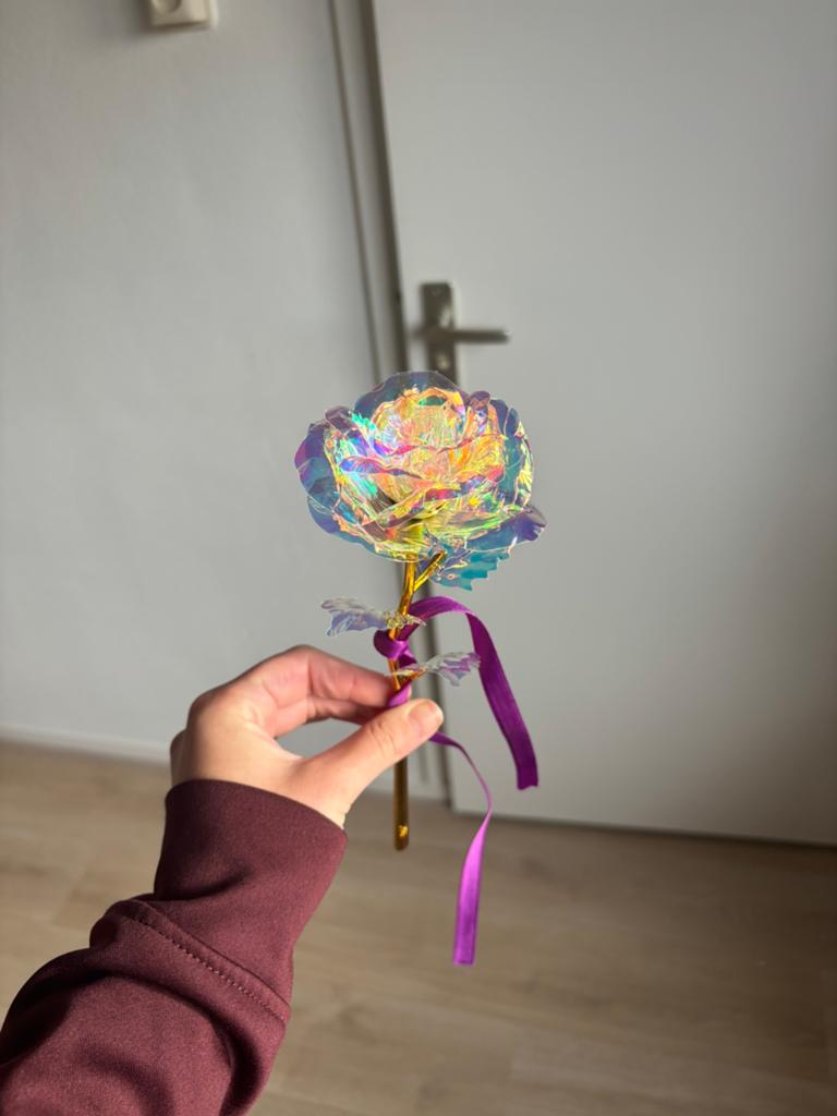 Gouden Regenboog Roos 24K incl. Galaxy Geschenkdoos, Huis en Inrichting, Binnen, Kunstbloem, Nieuw, Ophalen of Verzenden