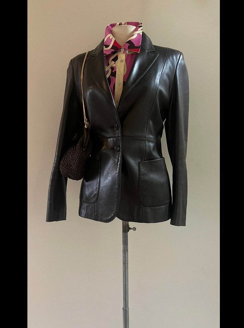 Pauw 1 36/38 lams leren blazer jasje donkerbruin, Kleding | Dames, Verzenden, Zo goed als nieuw, Bruin