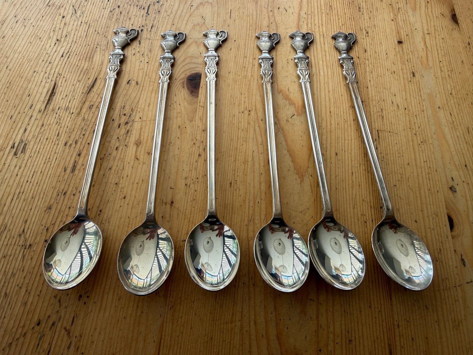 Set van 6 verzilverde theelepels met gedetailleerd handvatt, Ophalen of Verzenden
