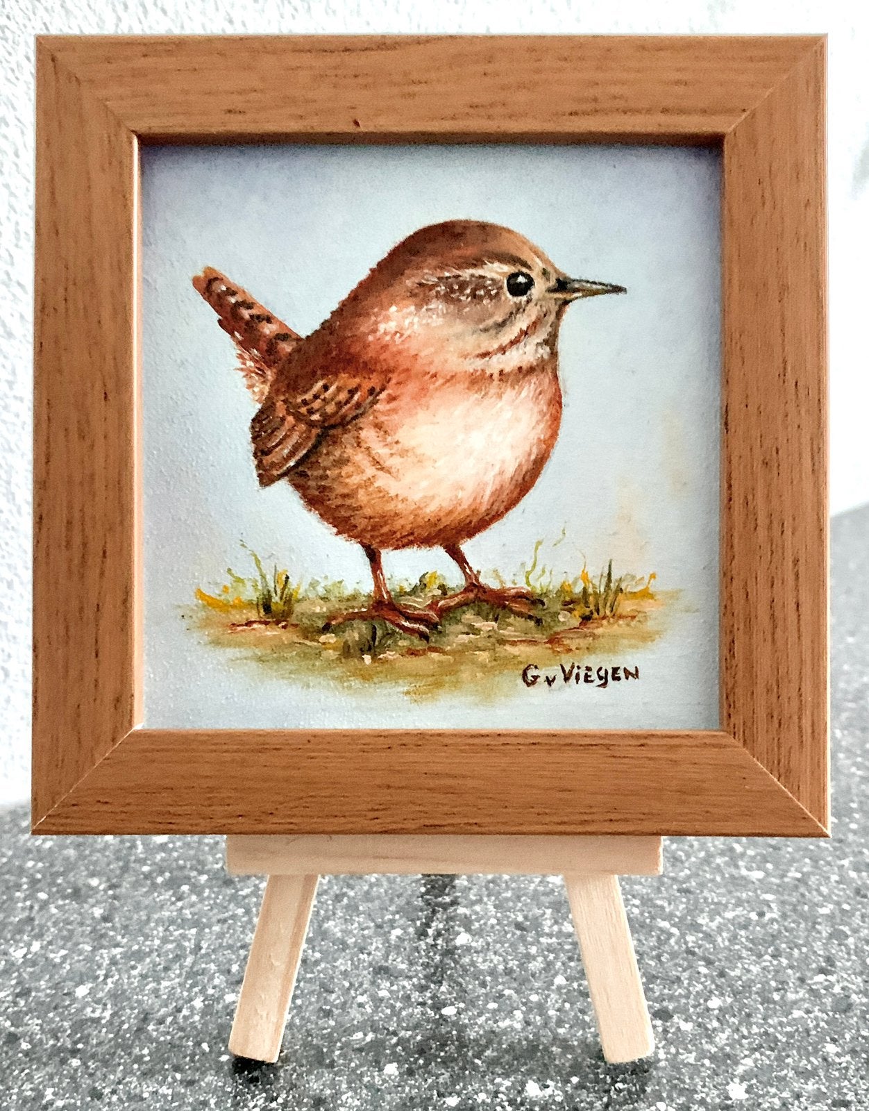 Mini schilderij Winterkoning., Ophalen of Verzenden, Zo goed als nieuw, Minder dan 50 cm, Schilderij