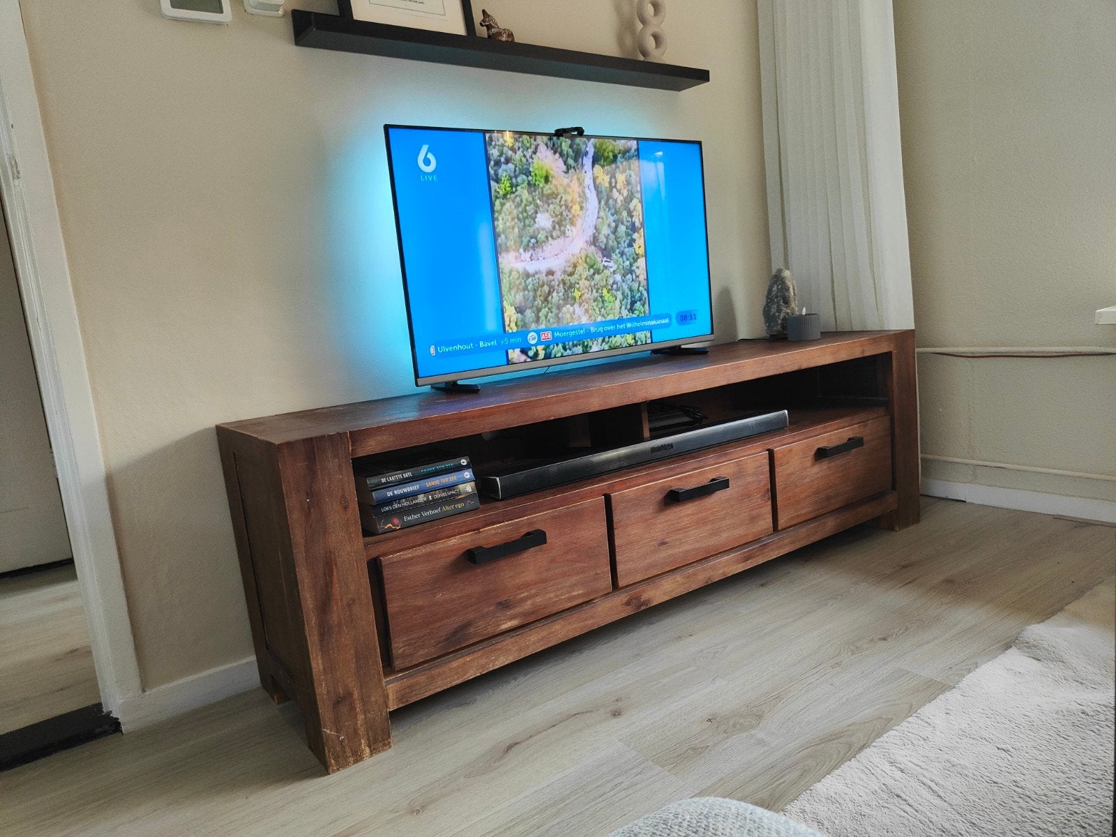 massief houten tv kast en opbergkast, Ophalen, Gebruikt, 25 tot 50 cm, Minder dan 100 cm
