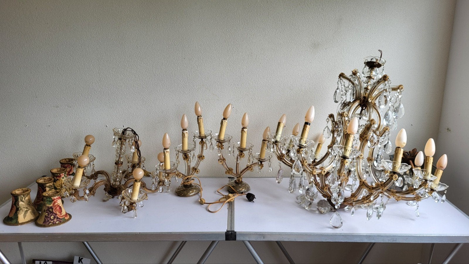 Antieke kristallen kroonluchter met tafellamp, Antiek en Kunst, Ophalen