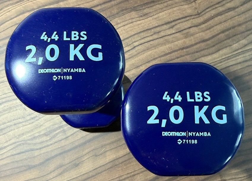 DOMYOS Fitness halters 2x2 kg marineblauw, Ophalen, Zo goed als nieuw, Armen, Halterset
