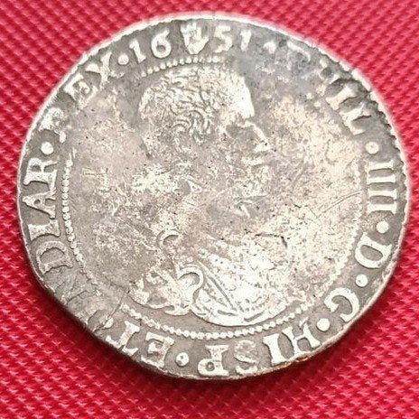 Ducaton Filips IV zilver 1651 Antwerpen bodemvondst, Postzegels en Munten, Vóór koninkrijk, Zilver, Losse munt, Overige waardes