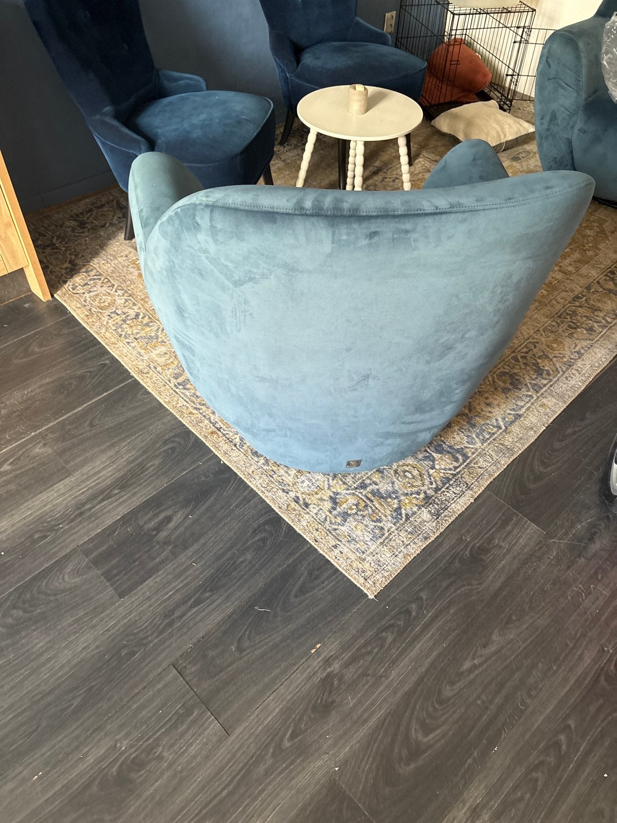 Riviera Maison fauteuil, blauw fluweel, zo goed als nieuw, Ophalen, Blauw, Zo goed als nieuw, Eén