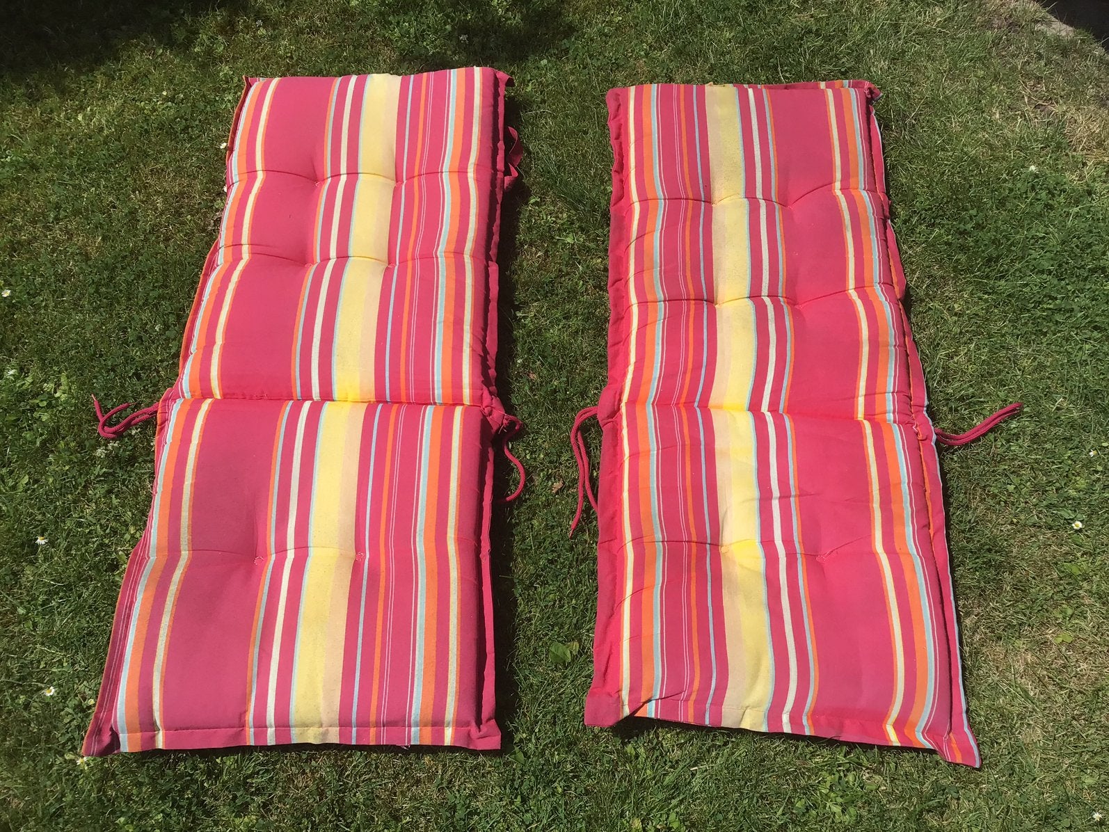 2 tuinstel kussens, gestreept, Tuin en Terras, Ophalen of Verzenden, Gebruikt
