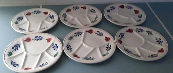 6 Boerenbont borden met vakken, Huis en Inrichting, Keuken | Servies, Ophalen of Verzenden, Aardewerk, Boerenbont, Bord(en)