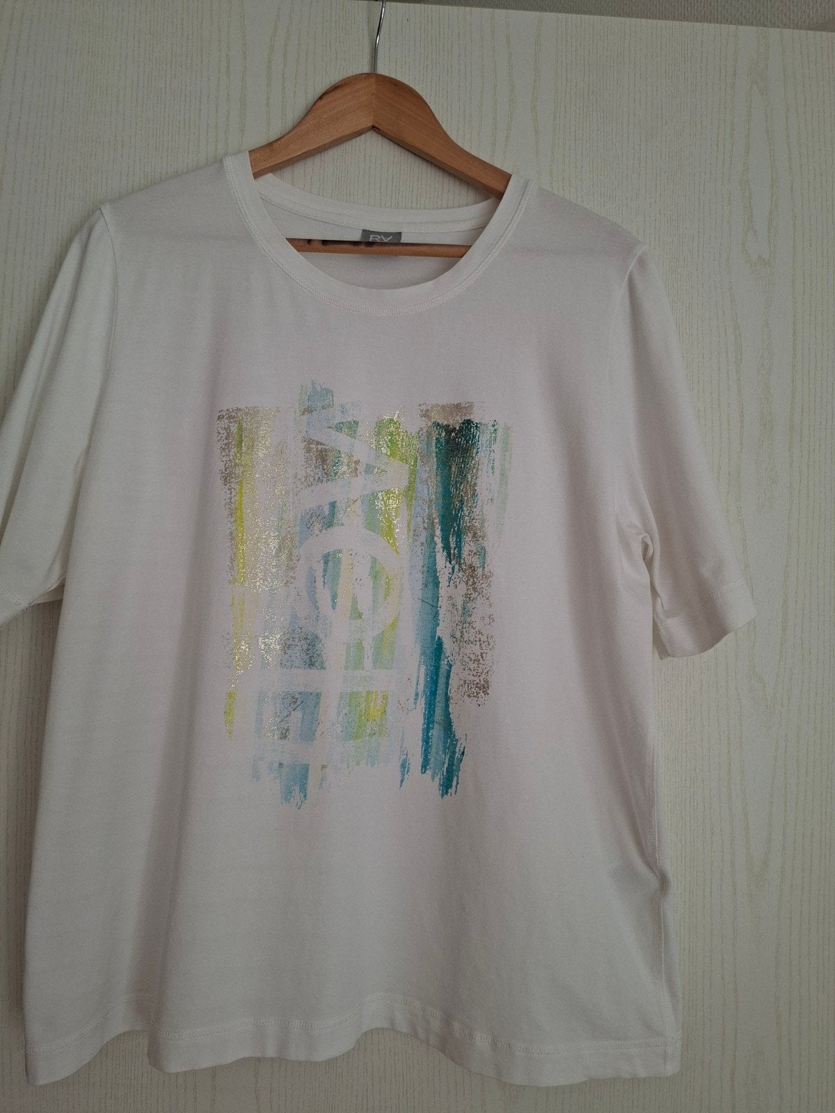 Wit T-shirt met kleurrijke print, maat 46/48 (XL), Wit, Maat 46/48 (XL) of groter, Ophalen of Verzenden, Zo goed als nieuw