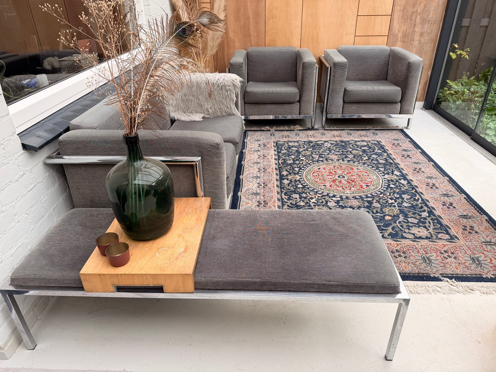 Vintage Harvink designset – 2 fauteuils, 2-zitsbank + hocker, Gebruikt, Design, 75 tot 100 cm, Ophalen of Verzenden