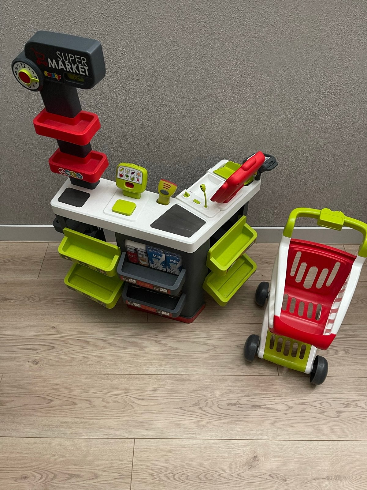 Smoby Supermarkt met Winkelwagen en Boodschappen, Ophalen, Zo goed als nieuw, Jongen of Meisje