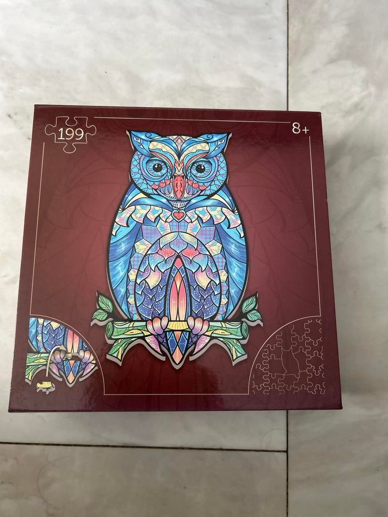Artefact houten uil legpuzzel kleurrijk en uniek, Ophalen, Minder dan 500 stukjes, Zo goed als nieuw, Legpuzzel