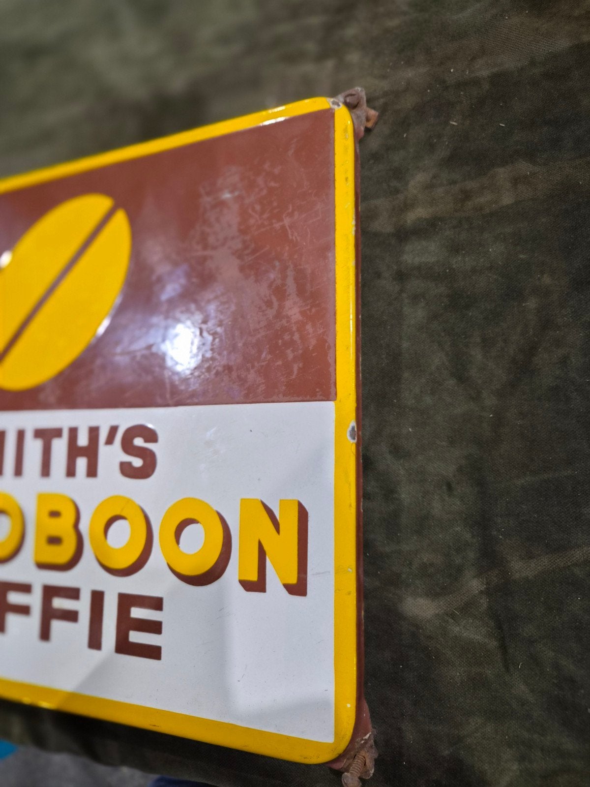 Vintage Emaille Reclamebord Smith's Goudboon Koffie, Gebruikt, Ophalen of Verzenden, Nvt., Nvt.