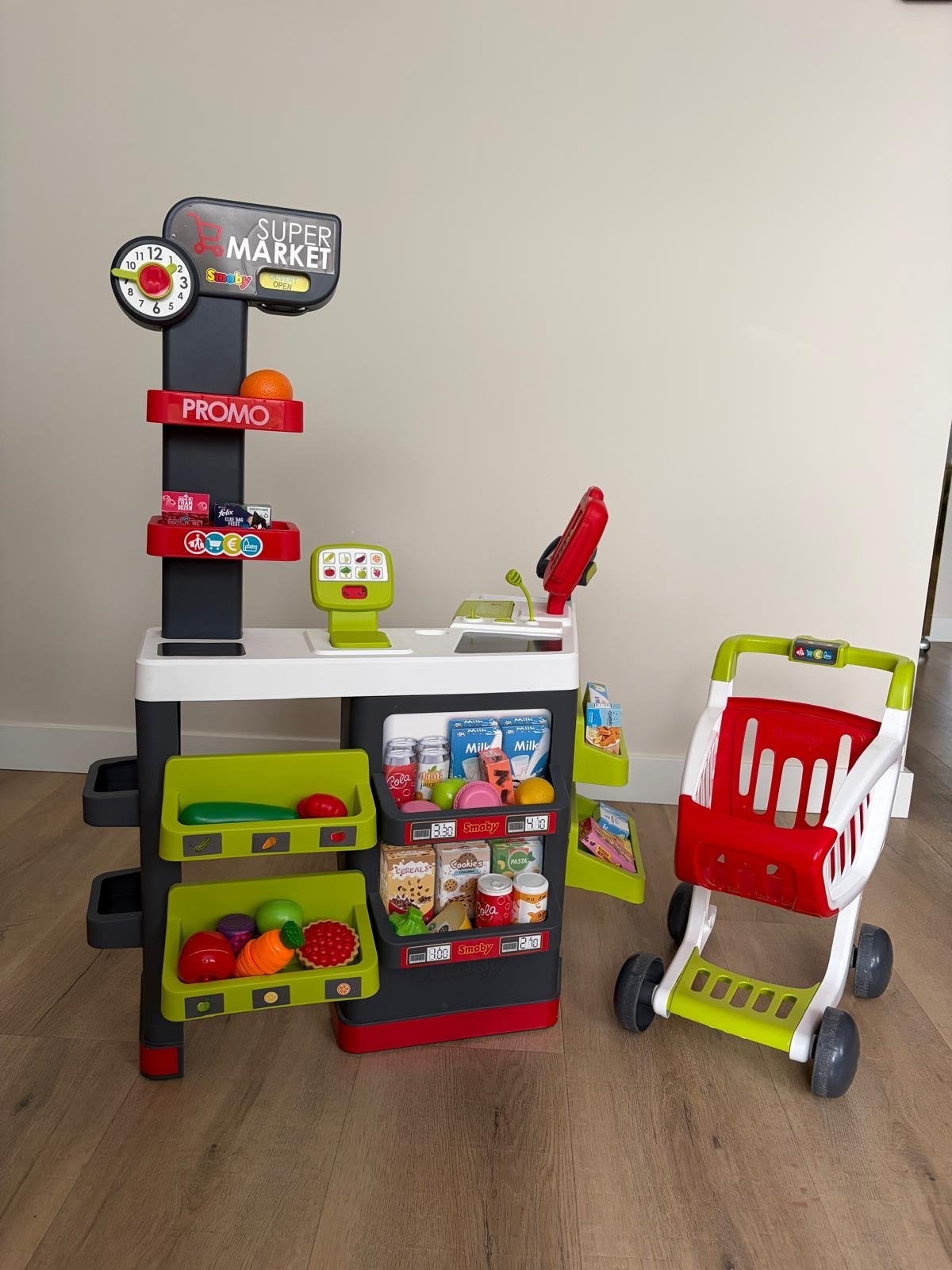 Smoby Supermarkt Winkeltje met Winkelwagen en Accessoires, Ophalen, Gebruikt, Jongen of Meisje