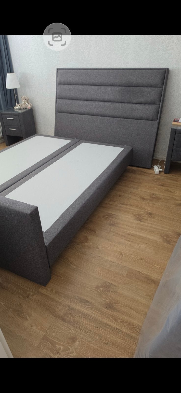 Boxspring 160x200 + hoofdboord 160x120 kleur: antracietgrijs, Ophalen, Tweepersoons, Zo goed als nieuw, 200 cm