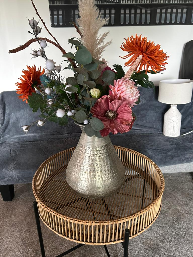 Boeket kunstbloemen en vaas, Ophalen of Verzenden, Zo goed als nieuw