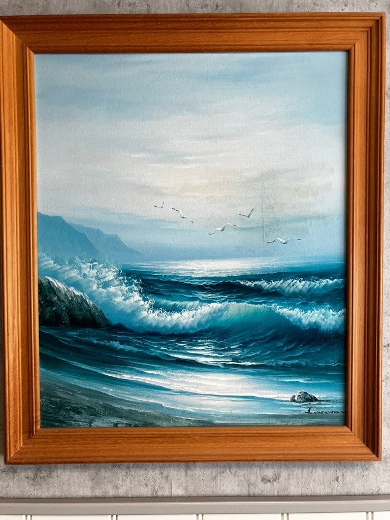 Olieverf schilderij golven, Antiek en Kunst, Ophalen, Maritiem / water, Doek, Realistisch