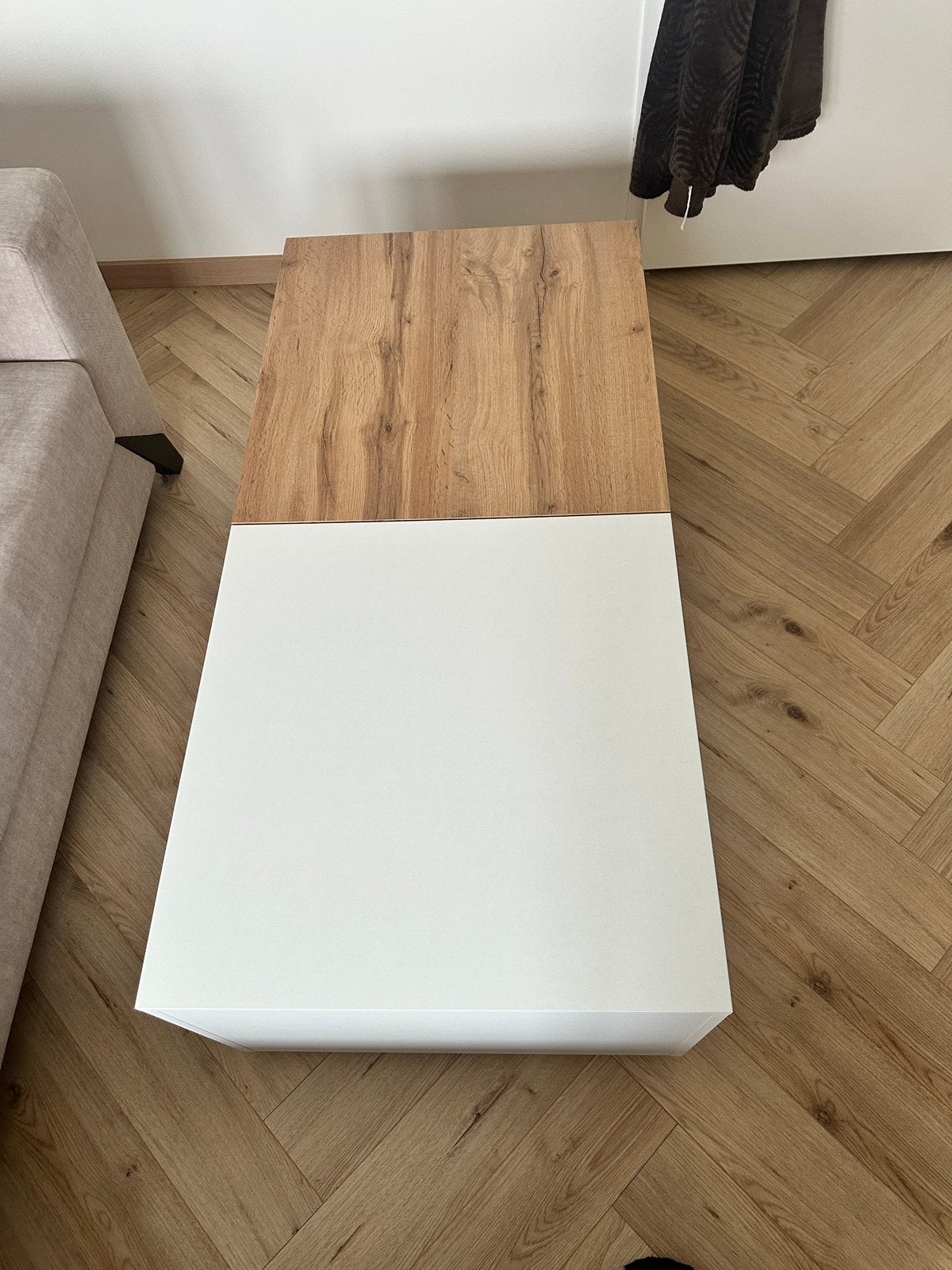 Mooie crème en witte salontafel met opbergruimte, Ophalen, Gebruikt, 100 tot 150 cm, 50 tot 100 cm