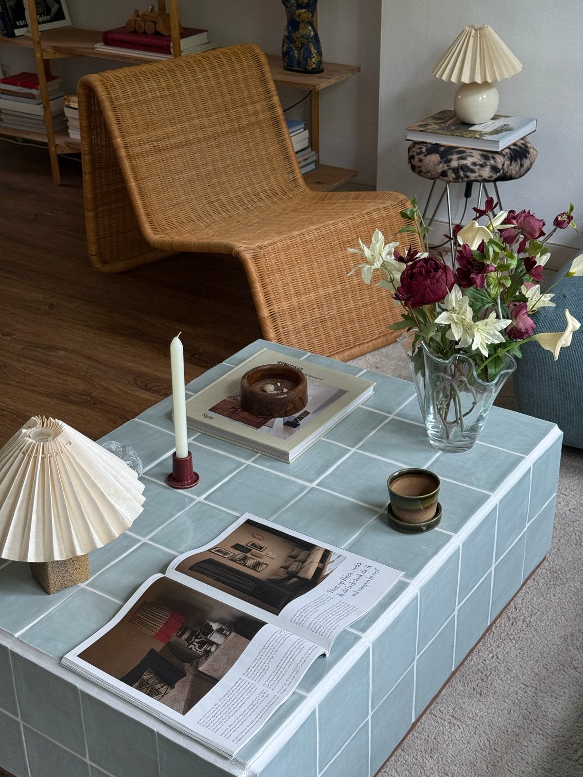 Handgemaakte tegel koffietafel, Huis en Inrichting, Tafels | Salontafels, Ophalen, Overige materialen, Gebruikt, 50 tot 100 cm