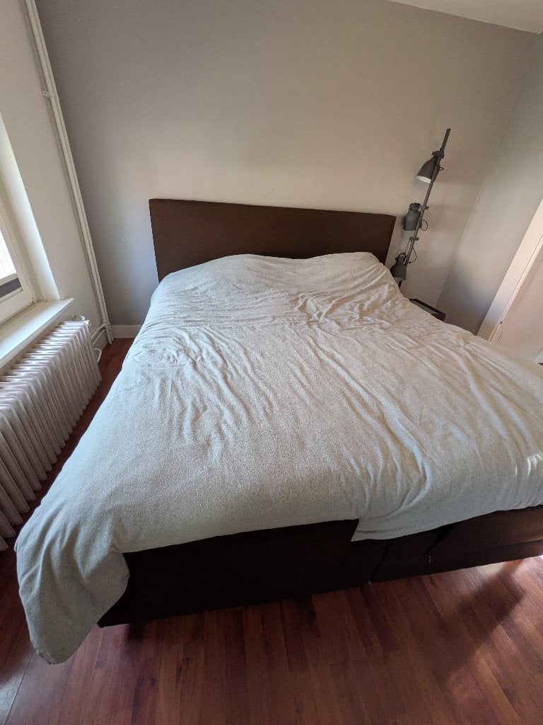 GRATIS - Tweepersoons electrische boxspring, Huis en Inrichting, Ophalen, Gebruikt, Bruin, 210 cm