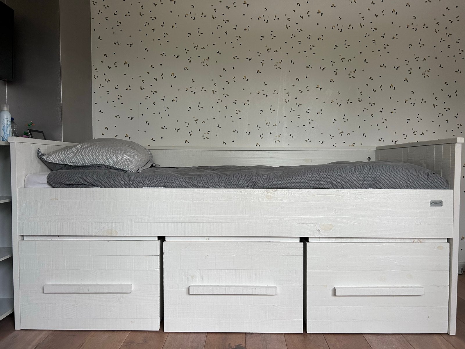 Eenpersoonsbed met opberglades en kledingkast, Huis en Inrichting, Slaapkamer | Bedden, Ophalen, Gebruikt, 90 cm, Eenpersoons