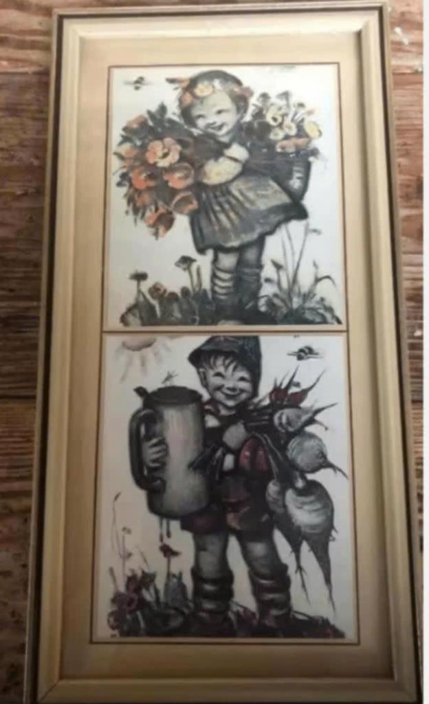 Hummel schilderijtje met twee aparte afbeeldingen (28x14), Antiek en Kunst, Kunst | Tekeningen en Foto's, Ophalen of Verzenden