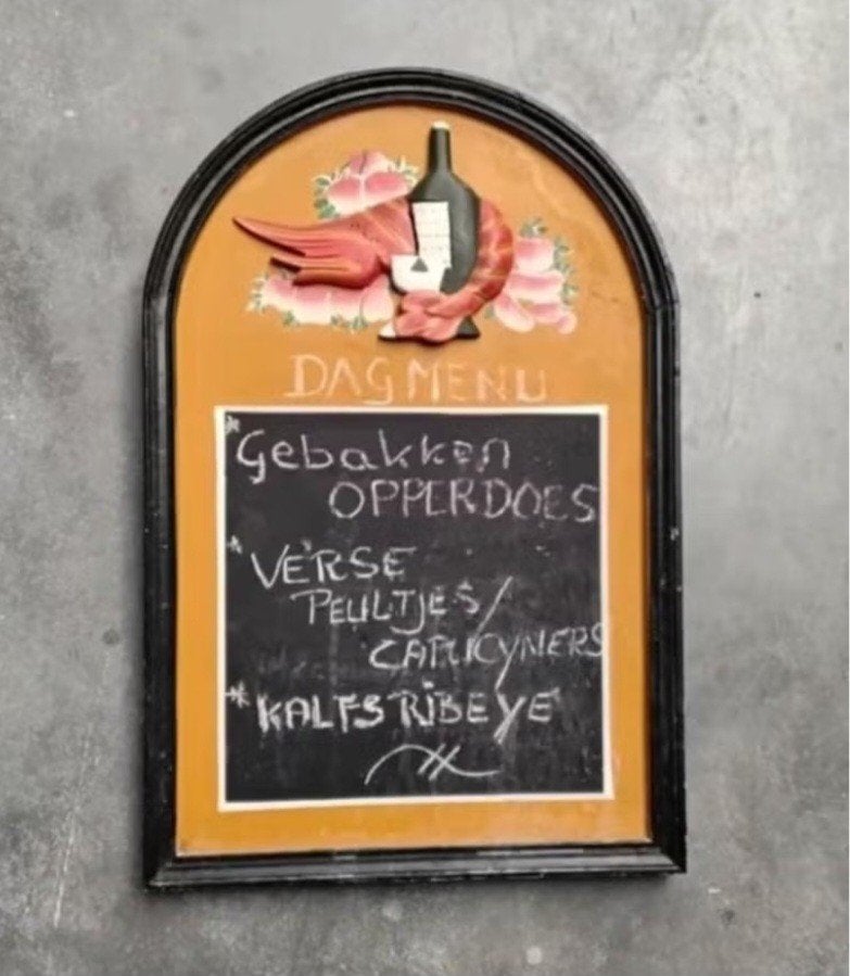 Vintage houten menu bord, Ophalen, Zo goed als nieuw, Reclamebord