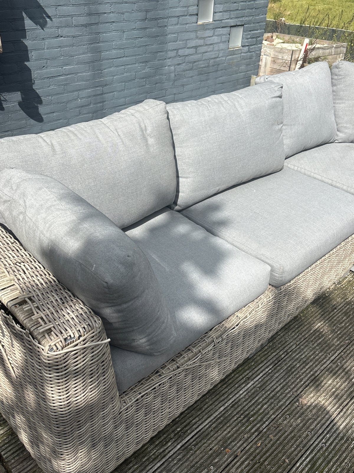 Grote Wicker Loungeset met Kussens - Hoekbank GRATIS, Tuin en Terras, Ophalen, Gebruikt, Meer dan 8 zitplaatsen, Loungeset