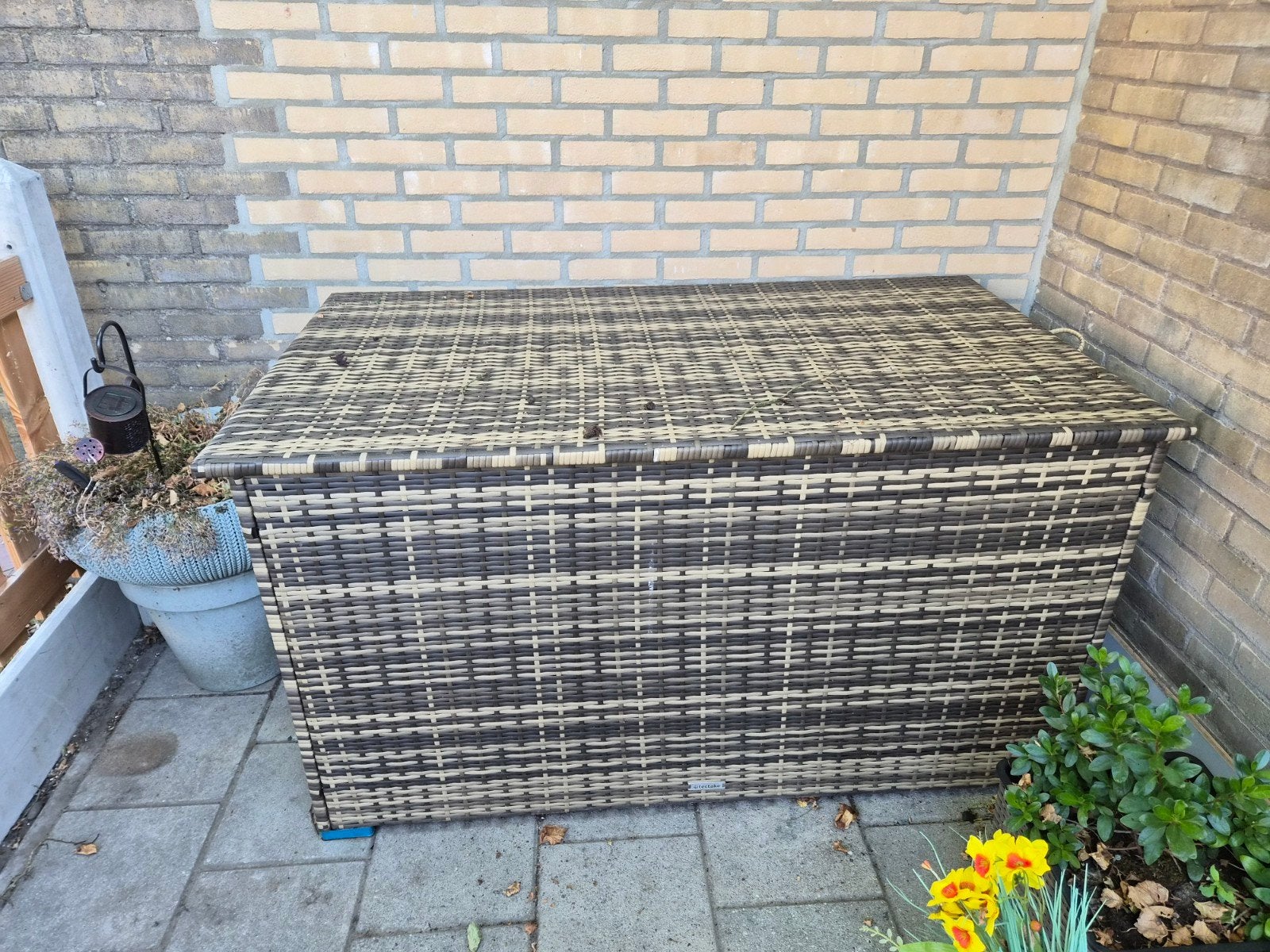 Grote tuinkussenbox 750L met aluminium frame en wicker, Ophalen, 100 tot 150 cm, Zo goed als nieuw, 75 tot 100 cm