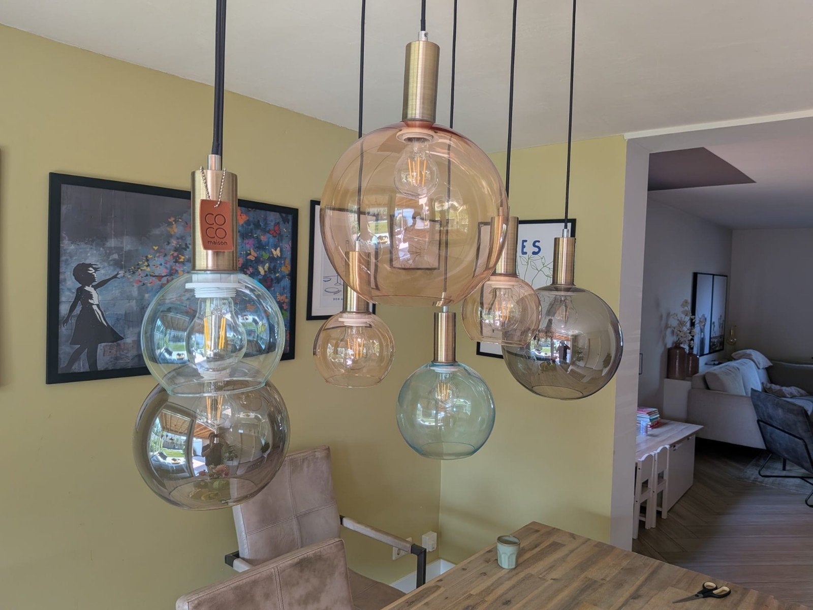 Coco Maison hanglamp met glazen bollen, Ophalen, Gebruikt, Glas