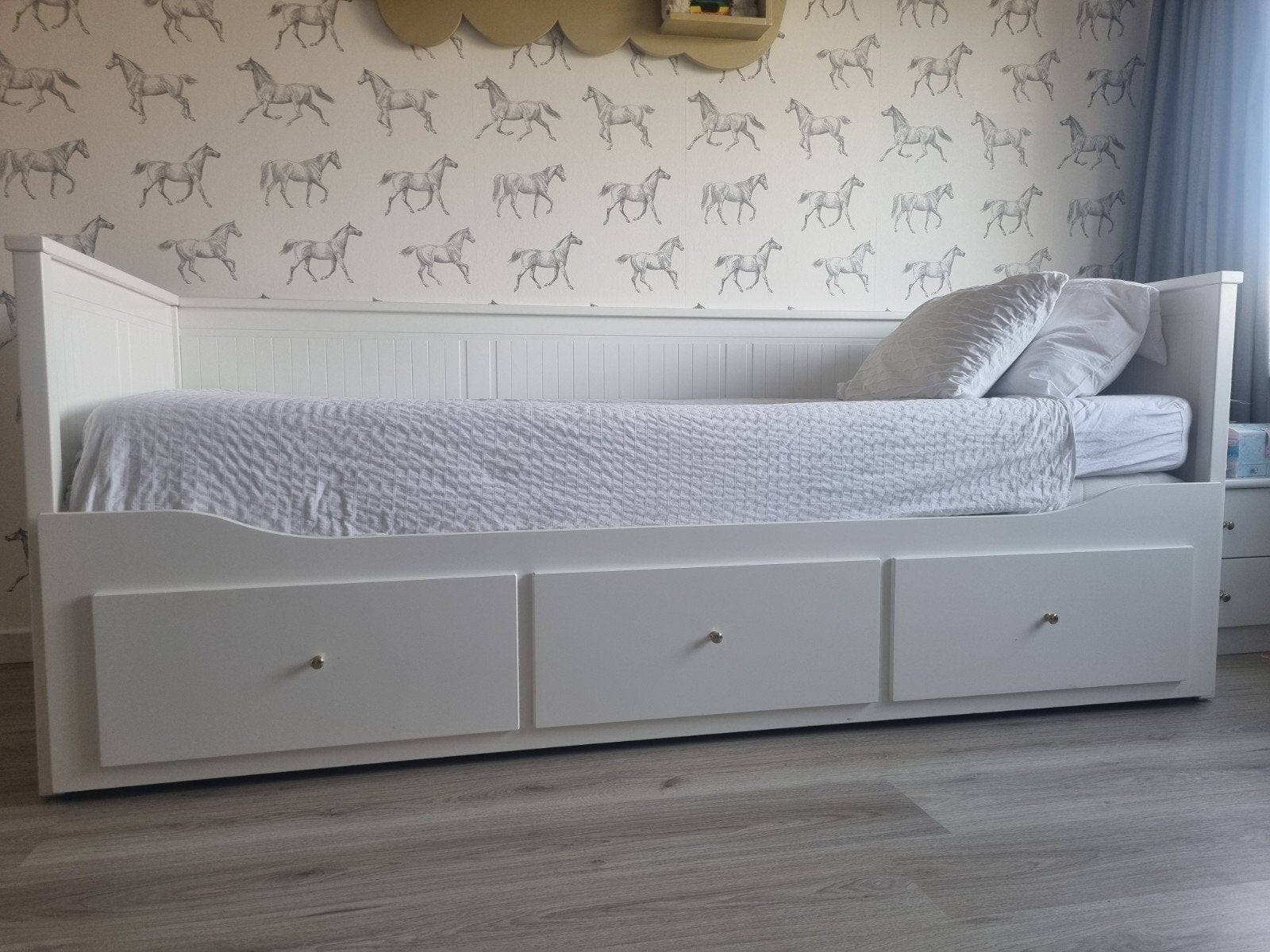 Wit eenpersoonsbed met opberglades, Gebruikt, Wit, Ophalen of Verzenden, 80 cm