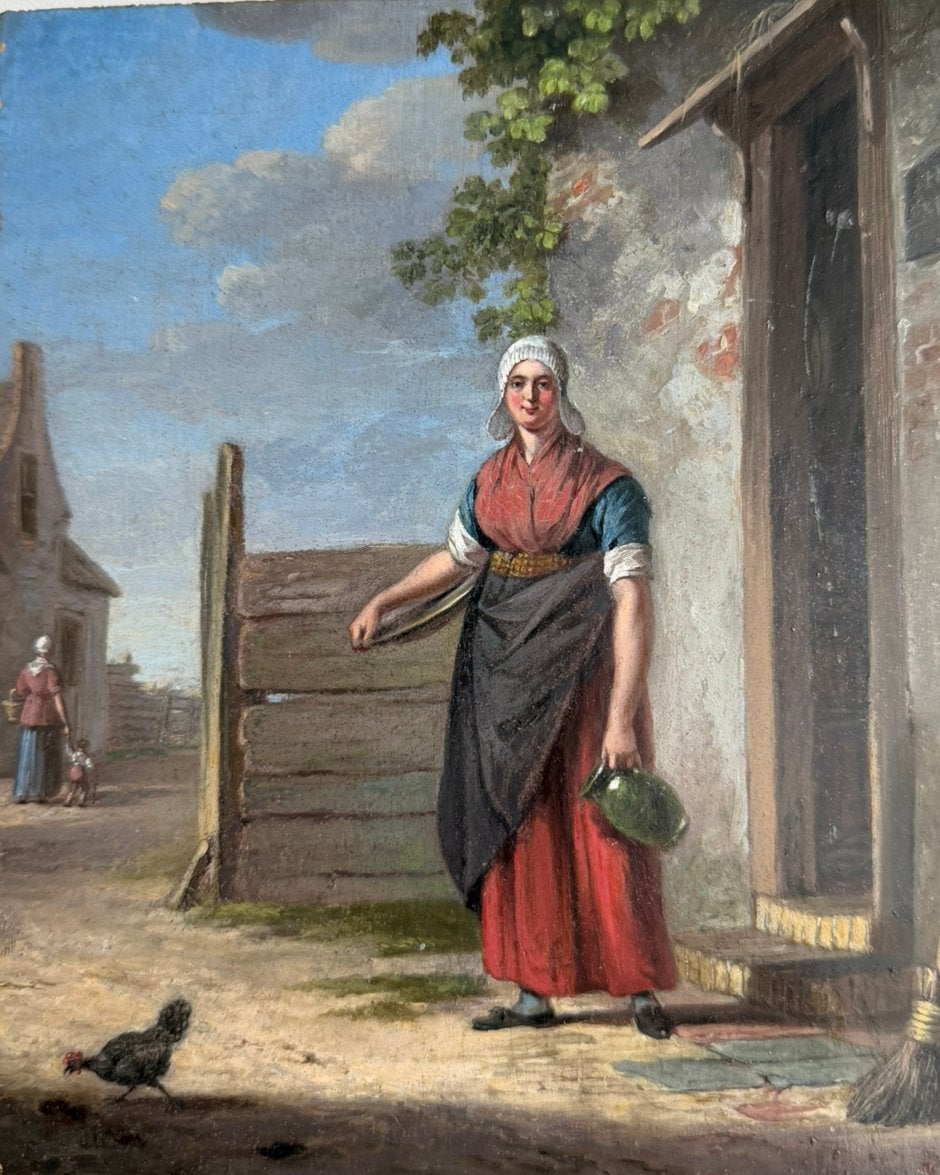 Schilderijtje op paneel, boerenleven, Antiek en Kunst, Ophalen of Verzenden