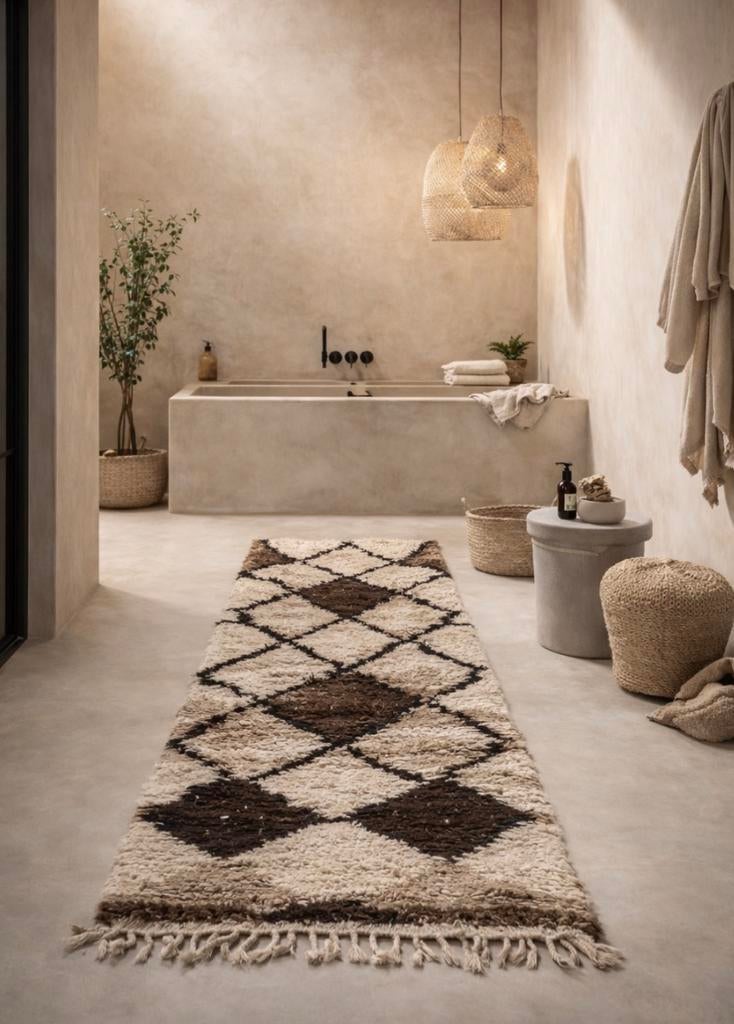 Azilal loper 203x80 cm – wol vloerkleed Marokko, Bruin, Rechthoekig, Nieuw, 200 cm of meer
