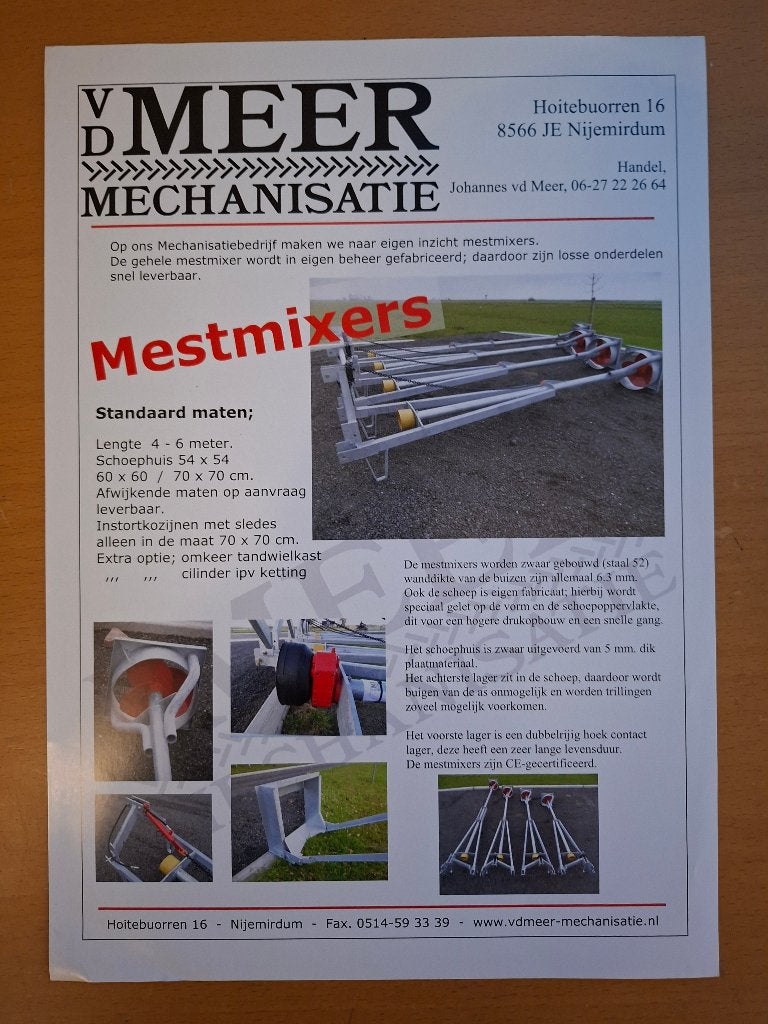 Folder v. d. Meer Mechanisatie mestmixers, Boeken, Ophalen of Verzenden, Gelezen, Tractor en Landbouw