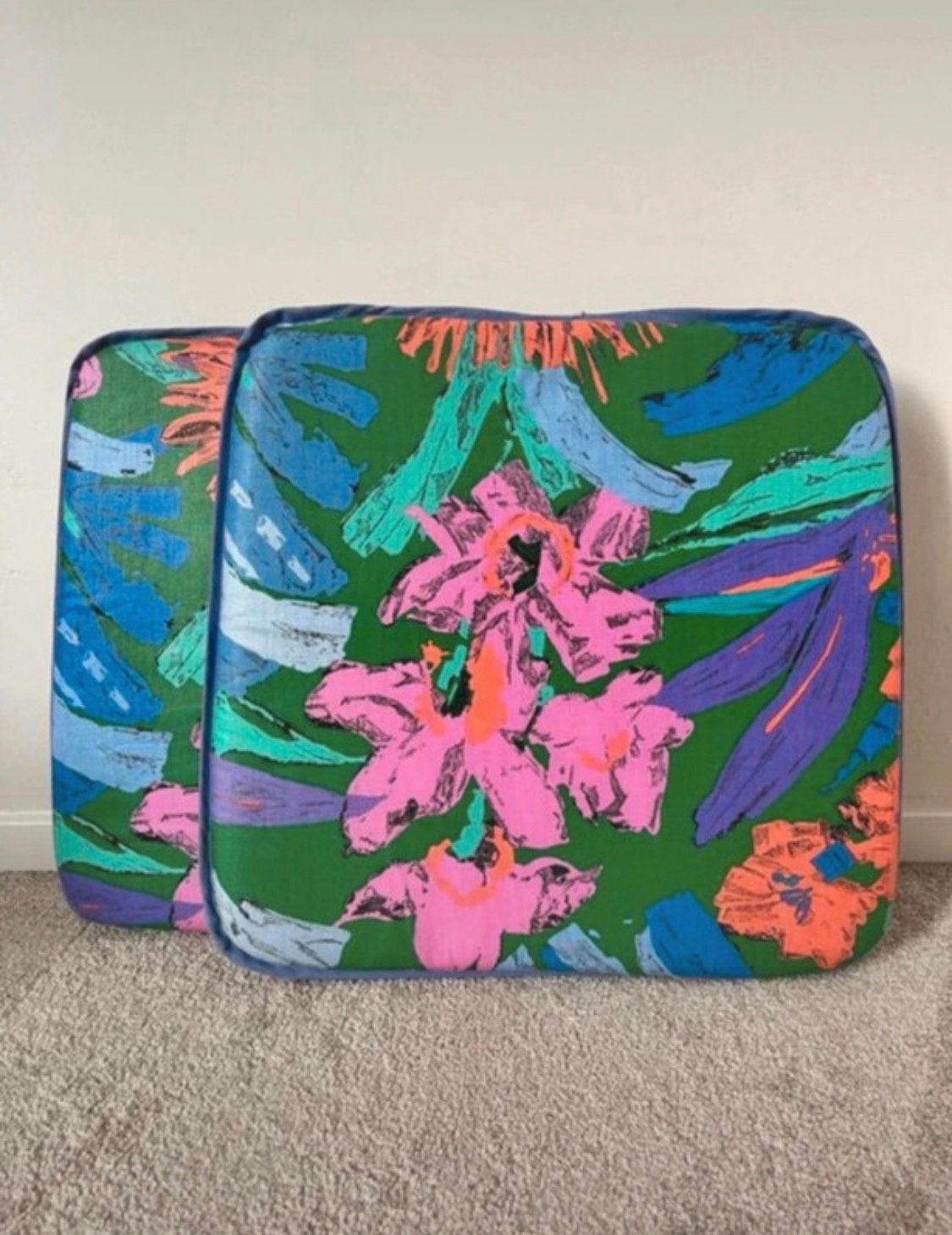 Vintage kleurrijk stoelkussen, 44x41,5cm. Retro statement, Verzenden, Gebruikt