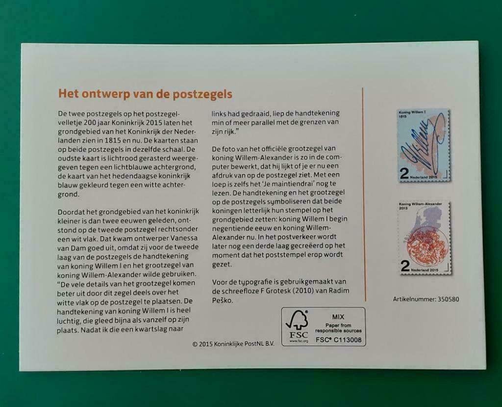 Postzegelmapje 515 200 jr. Koninkrijk der Nederlanden - 2015, Postzegels en Munten, Postzegels | Nederland, Verzenden, Na 1940