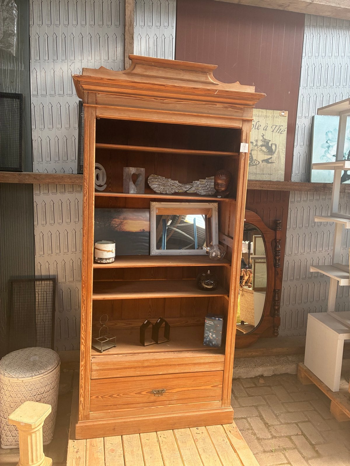 Grenen houten boekenkast met lade, Ophalen, Gebruikt, 50 tot 100 cm, 150 tot 200 cm