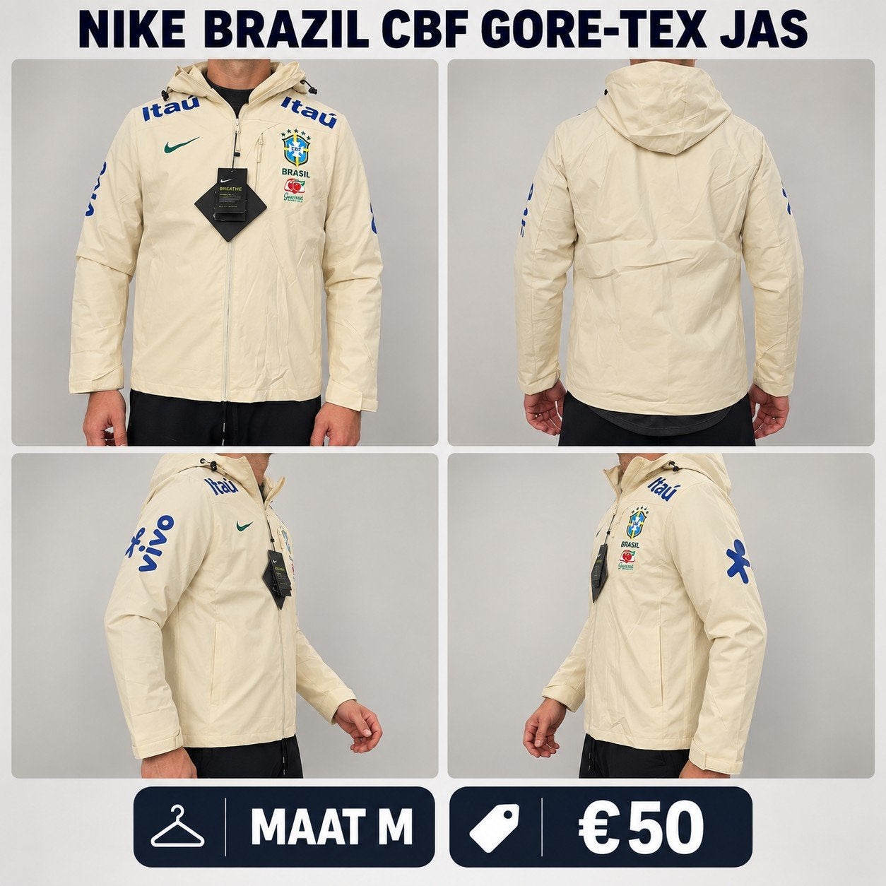Nike Brazil CBF Gore-Tex Jas - Maat M, Kleding | Heren, Maat 48/50 (M), Beige, Nike, Ophalen of Verzenden