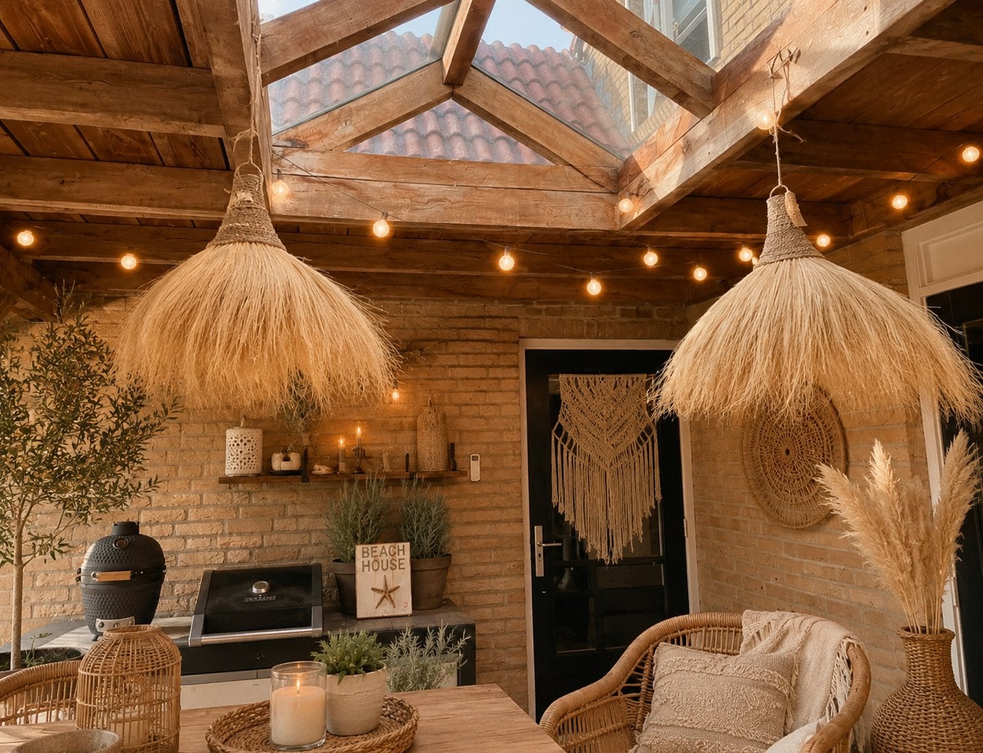Ibiza lampen - Set van 2 - Doorsnee 60 cm, Ibiza boho., Natuurlijk materiaal, Nieuw, Overige fittingen