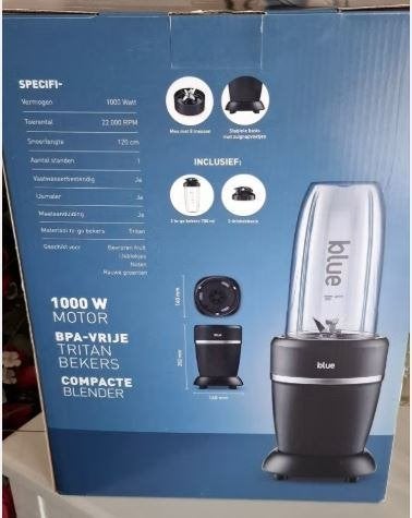 Compacte Blue Blender 1000W met BPA-vrije Tritan bekers, Ophalen of Verzenden, Nieuw, Blender